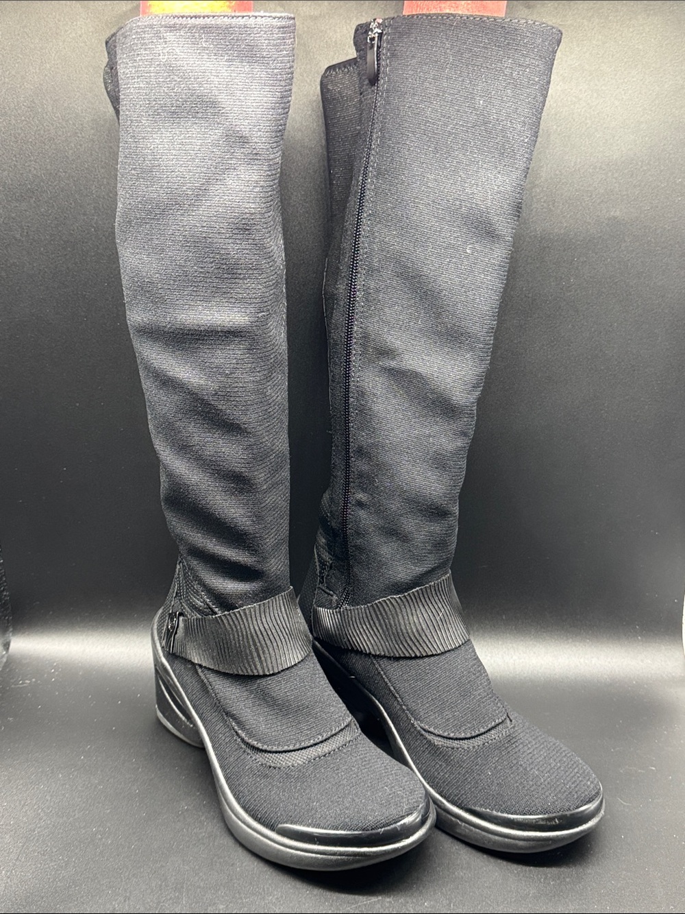 Bzees Black Knee-High Wedge Zip Boots Sz 6